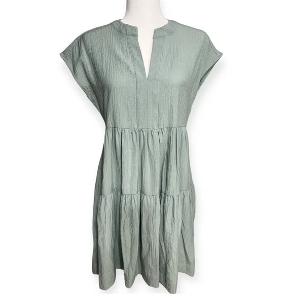 Calvin Klein Dresses | Calvin Klein Sage Green Tiered Dress, Tie-Back w/ Pockets, Size 4 | Color: Green | Size: 4 | Gillysd's Closet